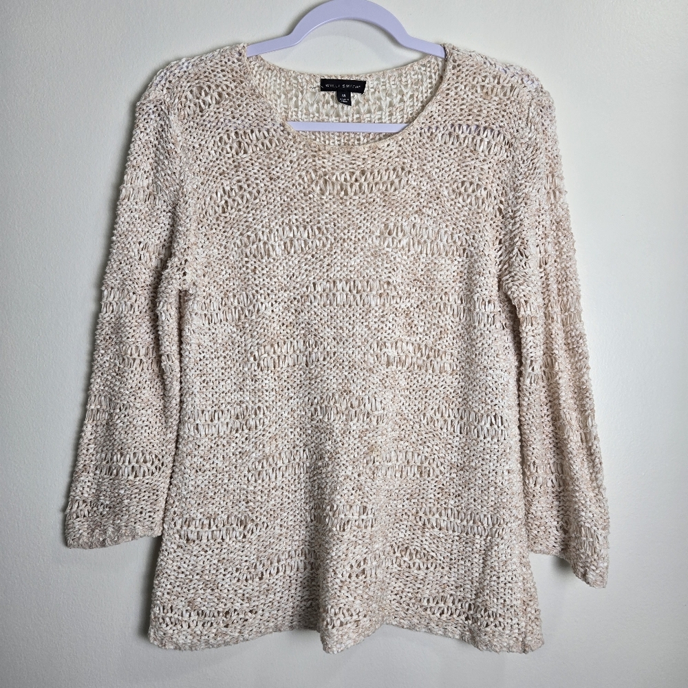 WILLI SMITH Beach Open knit 3/4 Sleeve‎ Minimalist Demure Top M